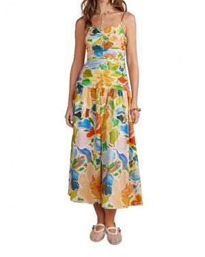Strut & Bolt Floral Print Shirred Sleeveless Long Dress - Yellow