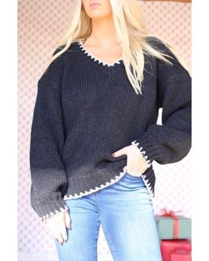 Klesis Ayla Contrast V-Neck Sweater - Blue