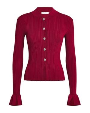 Self-Portrait Faux Pearl Cardigan - Red