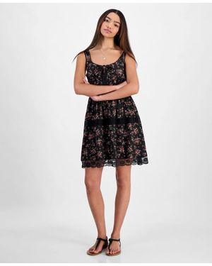 Planet Heart Mini Dress Floral Lace Trim Scoop Neck Pall120 - Black