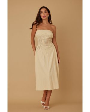 TRUEDAMES Flower Lining Linen Pattern Strapless Dress - Natural
