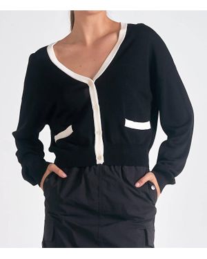 Elan Accent Trimmed Cardigan - Black