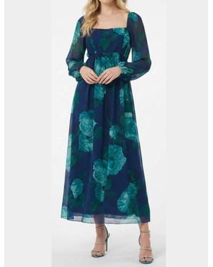 London Times Floral Print Empire Waist Maxi Dress - Blue