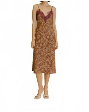 AUREUM Floral Lace Slip Midi Dress - Brown