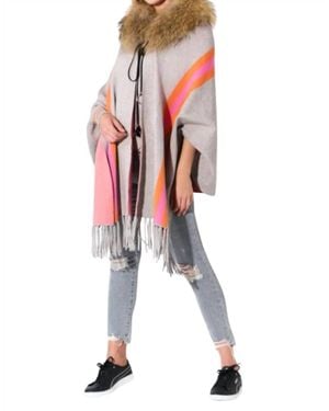 oolala Bee Embellished Fur Collar Cape - White