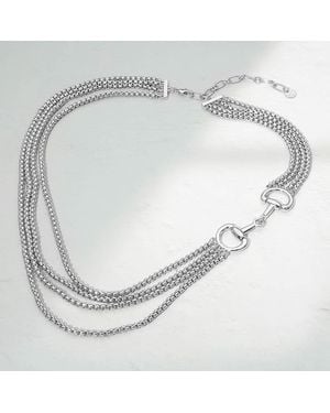 Fashnzfab Metal Horsebit Link Accent Layered Strand Necklace - Metallic