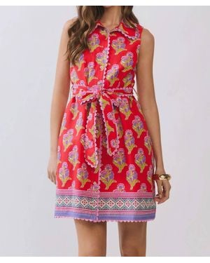TCEC Floral Print Belted Mini Dress - Red