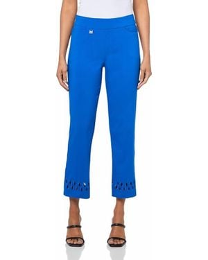 Slimsation By Multiples Embroidered Hem Pull-On Ankle Pant - Blue