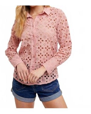 Bluivy Eyelet Lace Button Up Shirt - Red