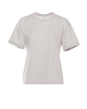 Peserico Lurex Striped Cotton-Linen T-Shirt - White