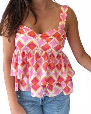 Sincerely Ours Geometric Peplum Tank Top - Red