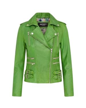 TruClothing Real Lamb Nappa Leather Vintage Gothic Buckle Biker Jacket - Green