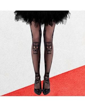 TRUEDAMES Day Of The Dead Skull Halloween Costume Fishnet Tights - Red