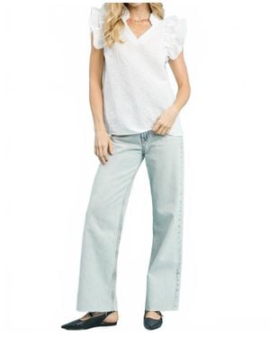 Umgee Texture Fabric V-Neck Ruffle Sleeve Top - Blue
