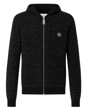 Philipp Plein Wool Cashmere Zip Hoodie Cocco - Black