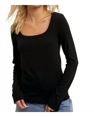 Wishlist Scoop Neck Fitted Ribbed Knit Top - Black
