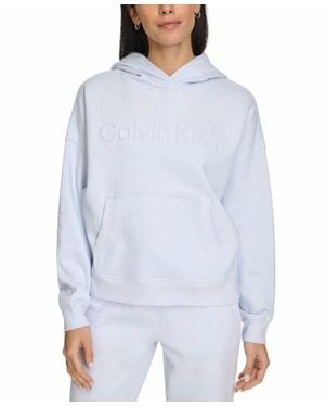 Calvin Klein Fleece Embossed Logo Pullover Hoodie - Blue