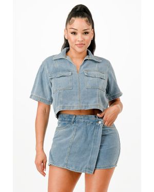 TRUEDAMES Cropped Denim Shirt And Skort Set - Blue