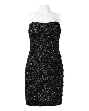 THEIA Strapless All Over Rhinestone And Bead Detail Mesh Dress - Black