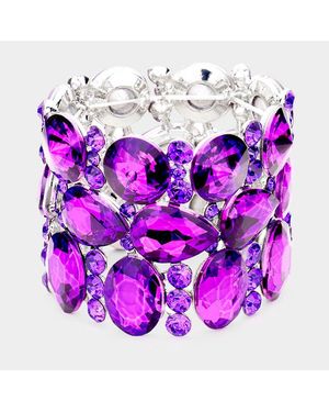 Fashnzfab Crystal Stone Cluster Evening Stretch Bracelet - Purple