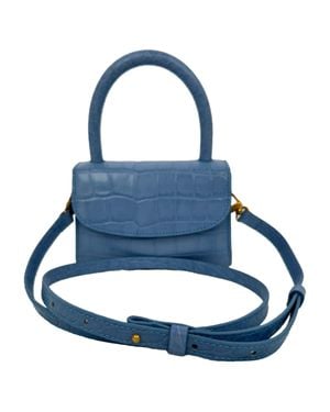 BY FAR Crocodile-Embossed Mini Top Handle Bag - Blue