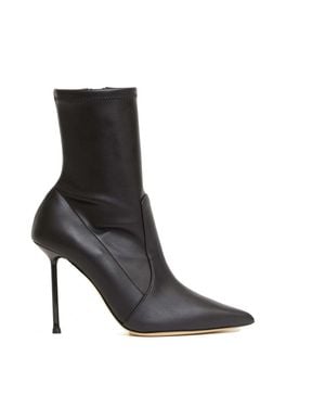 Ninalilou Elasticated Leather Ankle Boots With High Stiletto Heel - Black