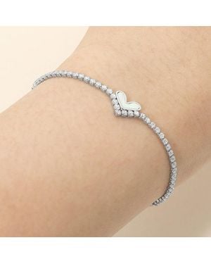 Fashnzfab Secret Box_Stainless Steel Mother Of Pearl Heart Accent Tennis Chain Adjustable Cinch Pull Tie Bracelet - Natural