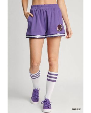 Umgee French Terry Game Day Shorts With Sequin Detail - Blue