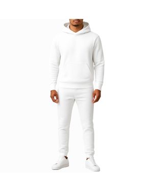 Essentials By Galaxy Galaxy Essentials Relaxed Fit Heavyweight Fleece Pullover Hoodie & Sweatpants Jogging Set - White