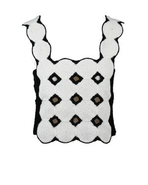 Alpha Studio Linen Cotton Macramé Top - White