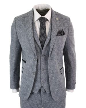 TruClothing Stz11 3 Piece Tweed Suit Herringbone - Gray