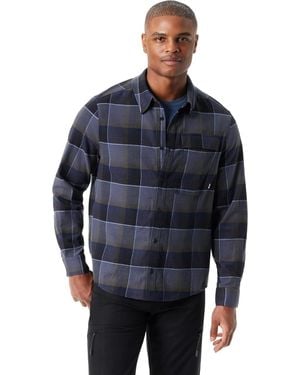 BASS OUTDOOR Shirt Plaid Flannel Stretch Classic Fit Button-Up Mac38 - Blue