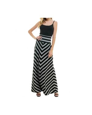 Winslow Collection Stretchy High Waisted Chevron Pattern Maxi Skirt - Black