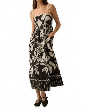 Promesa Tropical Print High Waist Fit & Flare Maxi Dress - Black
