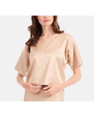 EMILY SHALANT Satin V Neck Dolman Top - Pink