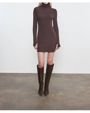 Enza Costa Knit Turtleneck Tunic Dress - Brown
