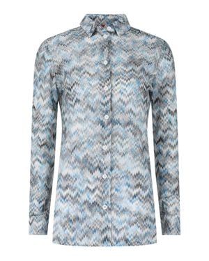 Missoni Sheer Chevron Print Button-Up Shirt - Blue