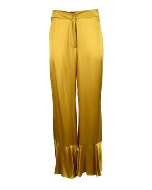 L'Autre Chose Silk Pants With Flared Ruffle Hem - Yellow