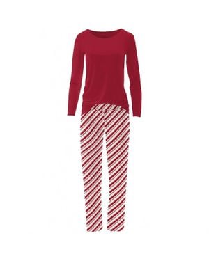 KICKEE Long Sleeve Relaxed Tee & Pajama Pants Set - Red