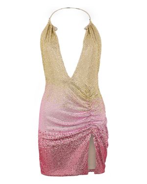 Philipp Plein Open Back Mini Dress Piercing Strass - Pink