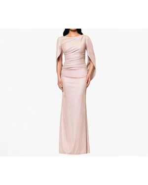 Betsy & Adam Gracie Metallic Glitter Draped Gown - Pink