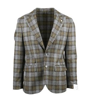 Luigi Bianchi Rounded Jacket With Classic Plaid Pattern - Gray