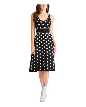 Rachel Roy Polka Dot Crew Neck Midi Dress - Black