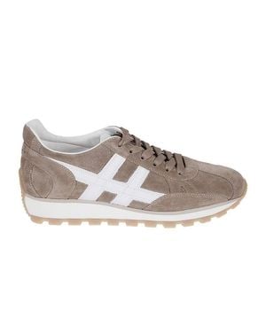 Hogan Suede Sneakers With Leather Logo - Natural