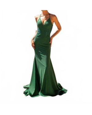 Vienna Prom Twinkling Mermaid Beaded Long Prom Dress - Green