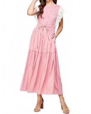 Strut & Bolt Eyelet Trim Tiered Midi Dress - Pink