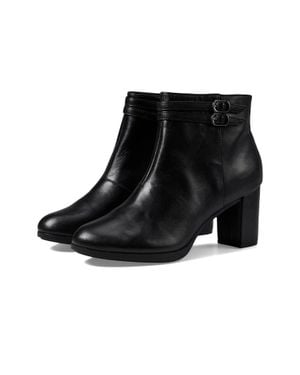 Clarks Bayla Light Boots Leather Block Heel Booties Lion793 - Black