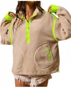 Bibi Contrast Edge Half Zip Up Sherpa Jacket With Pockets - Metallic
