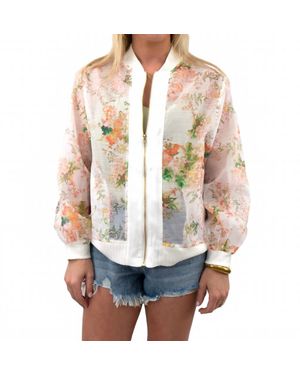 Fate Floral Sheer Bomber Jacket - Gray
