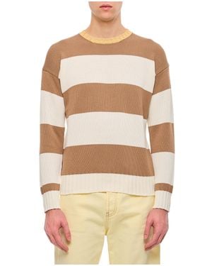 Drumohr Wide Horizontal Stripe Crewneck Sweater With Ribbed Accents - Natural